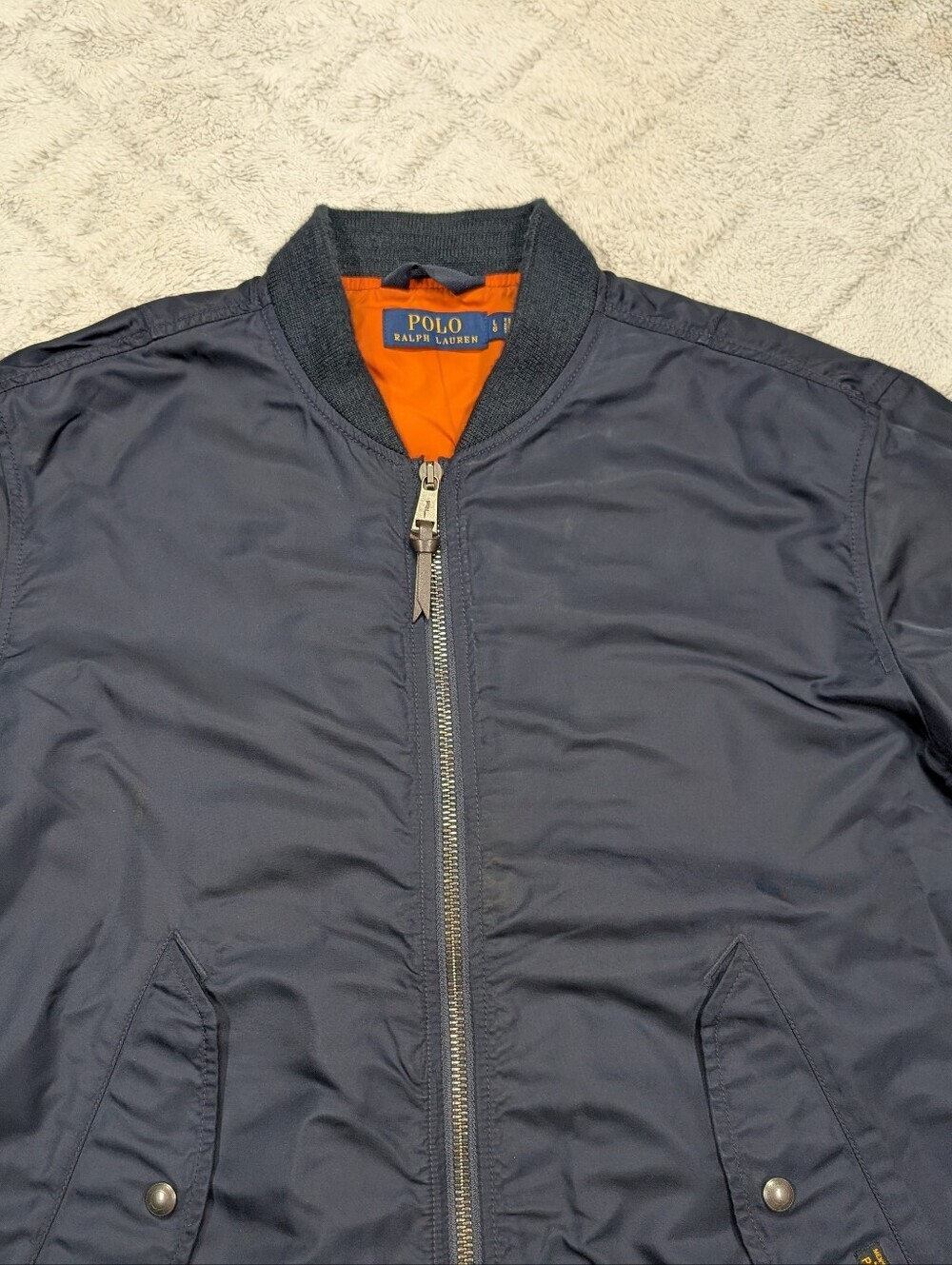 Polo Ralph Lauren Jacket Mens L Blue Navy MA-1 Bomber Aviator Flight Nylon - Picture 2 of 9